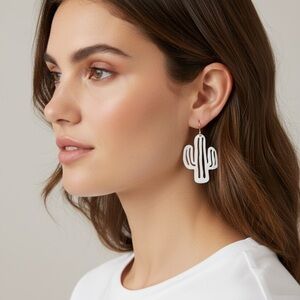 White Cactus Drop Earrings - Women Jewelry